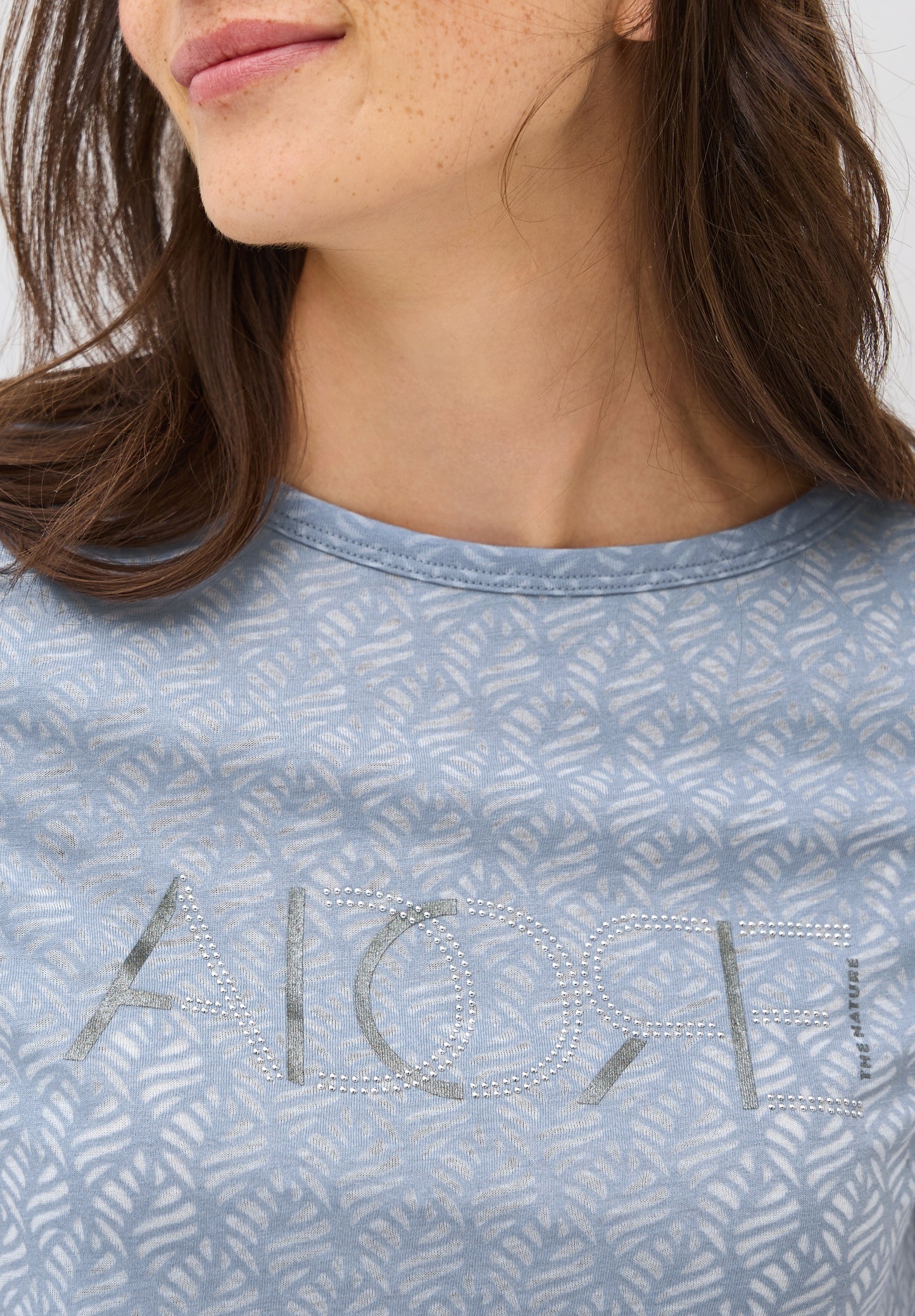 CECIL Ausbrenner-Shirt mit Wording - Farbe: Hellblau