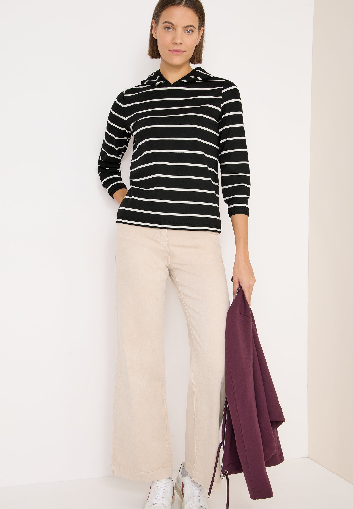 CECIL Gestreiftes Kapuzenshirt - Farbe: Black