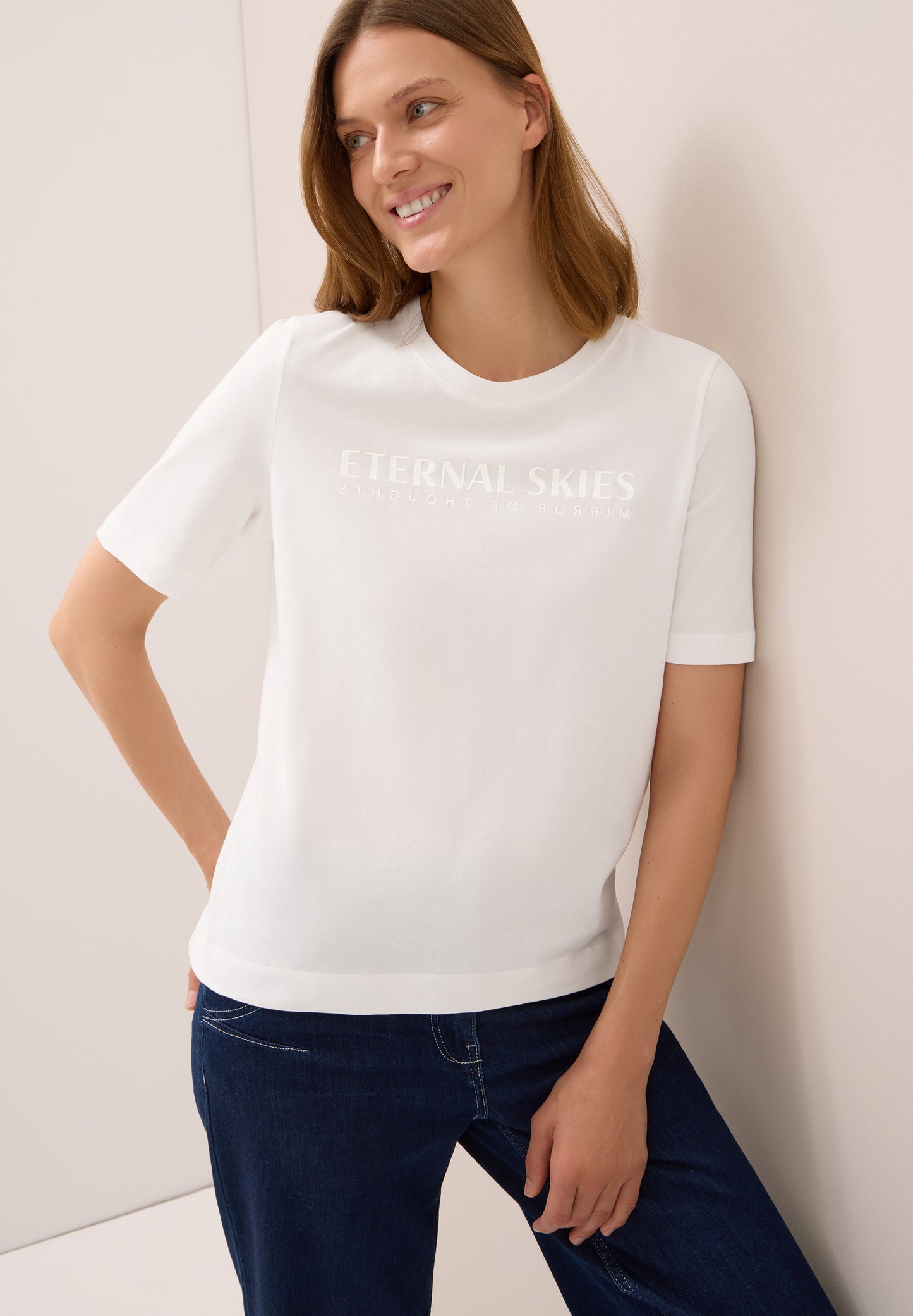 CECIL T-Shirt mit Wording Artwork - Farbe: vanilla white