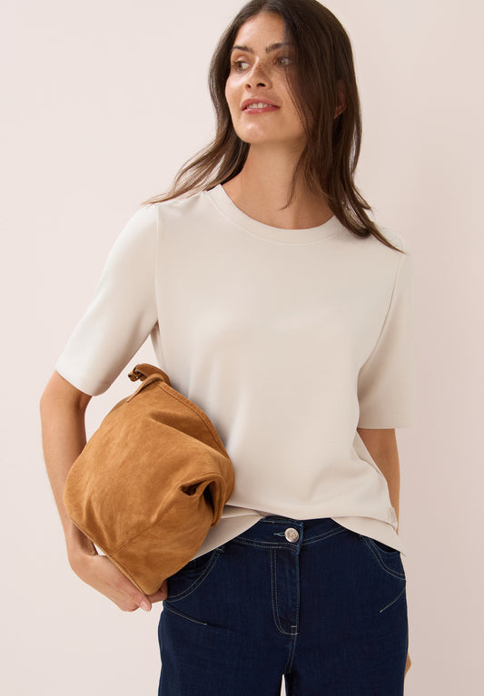 CECIL Softes Cupro Touch T-Shirt - Farbe: oat milk beige