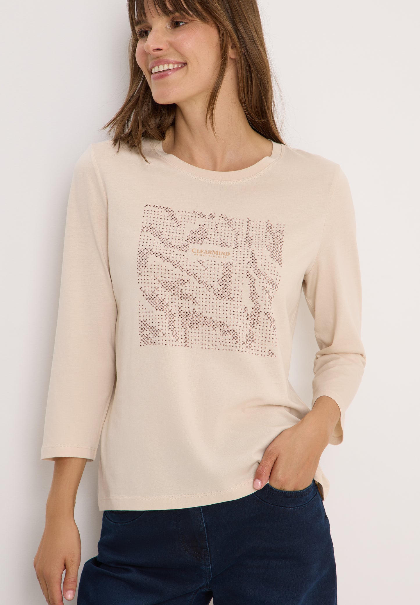 CECIL Shirt mit Schmucksteinen - Farbe: oat milk beige