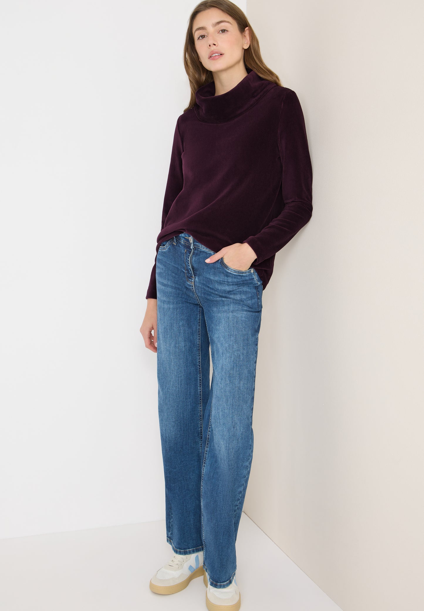 CECIL Cord Shirt mit großem Kragen - Farbe: eggplant red
