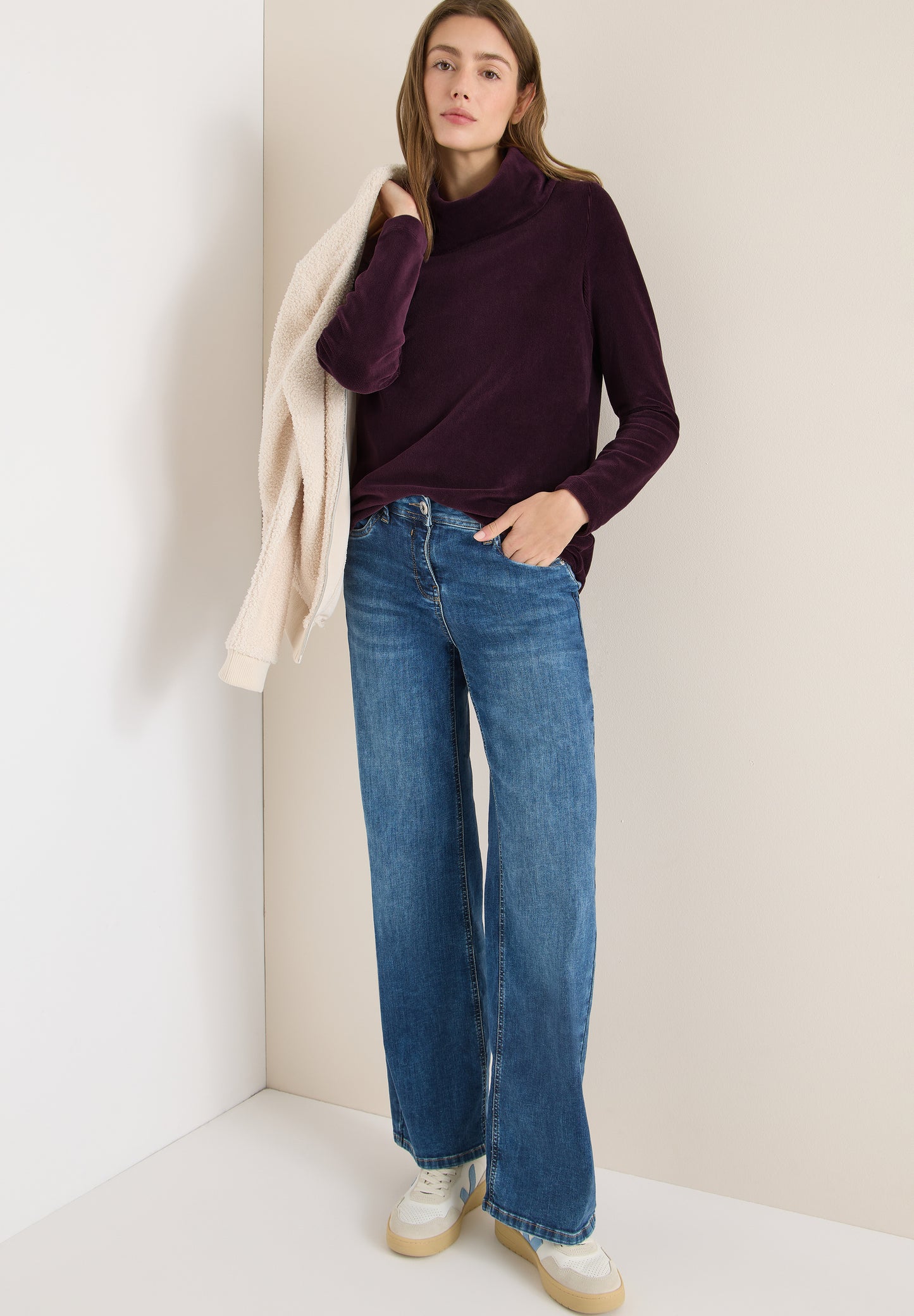 CECIL Cord Shirt mit großem Kragen - Farbe: eggplant red