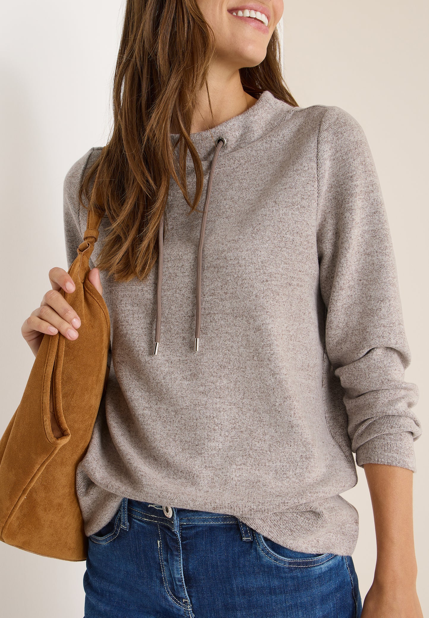 CECIL Funnelneck Melange Rippshirt - Farbe: chocolate mousse melange