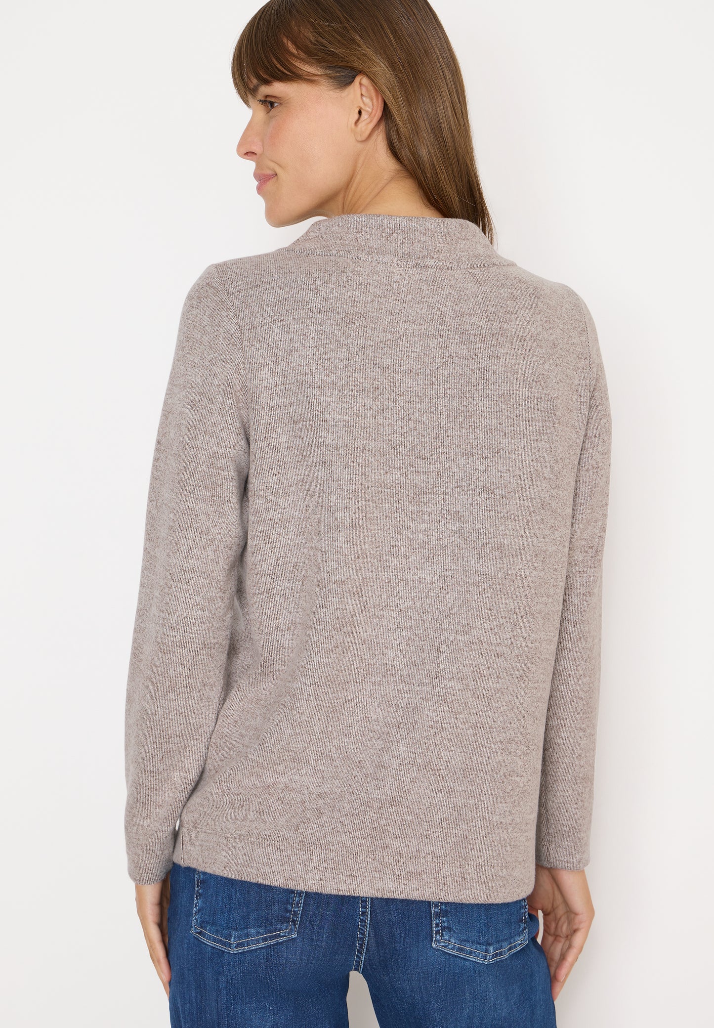 CECIL Funnelneck Melange Rippshirt - Farbe: chocolate mousse melange