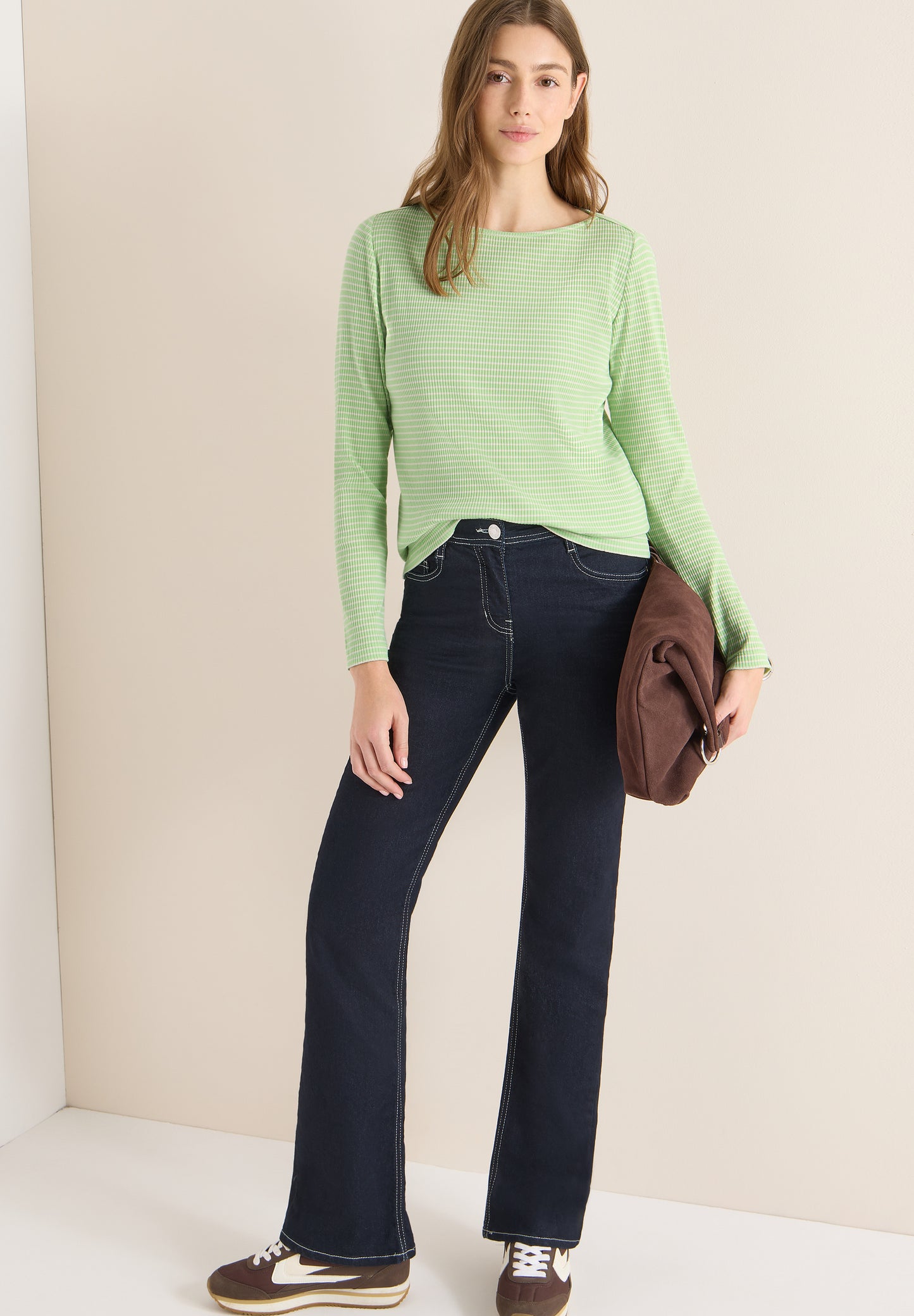 CECIL - Gestreiftes Langarmshirt - Farbe: bamboo green