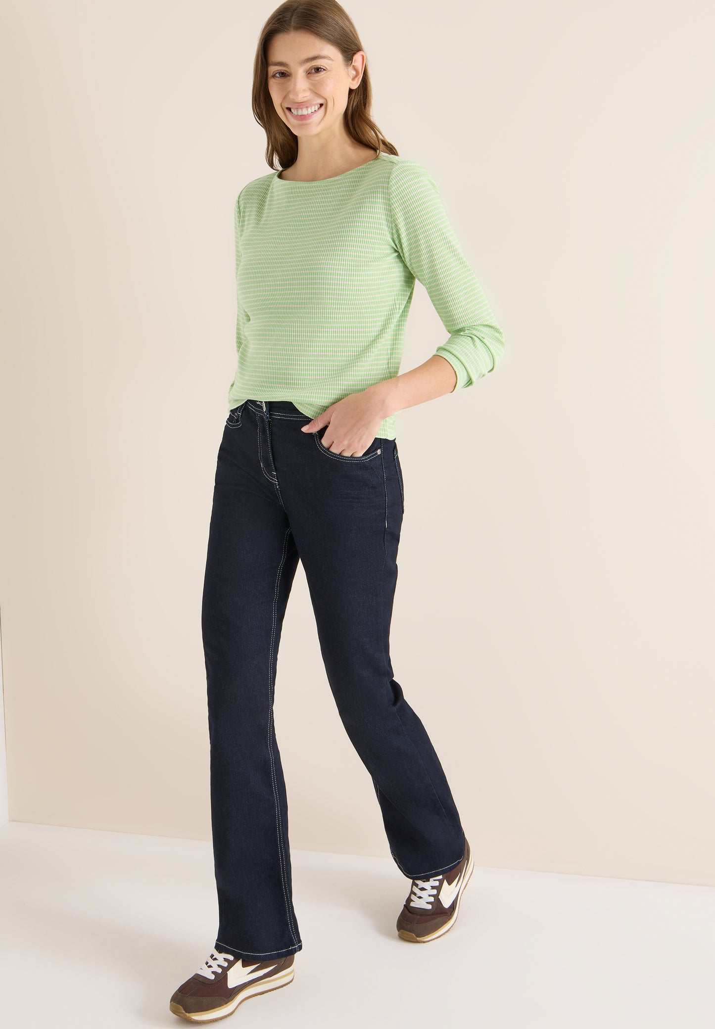 CECIL - Gestreiftes Langarmshirt - Farbe: bamboo green