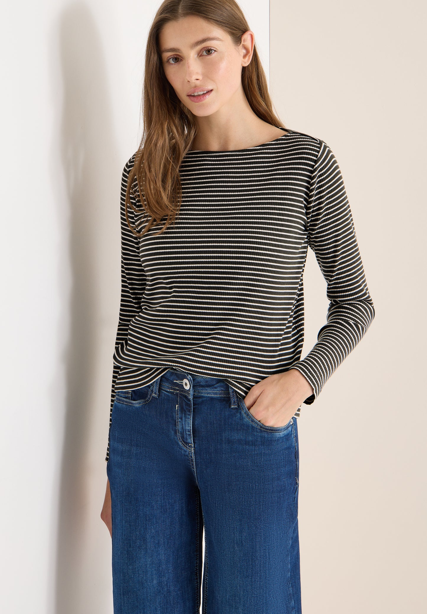 CECIL - Gestreiftes Langarmshirt - Farbe: raw khaki