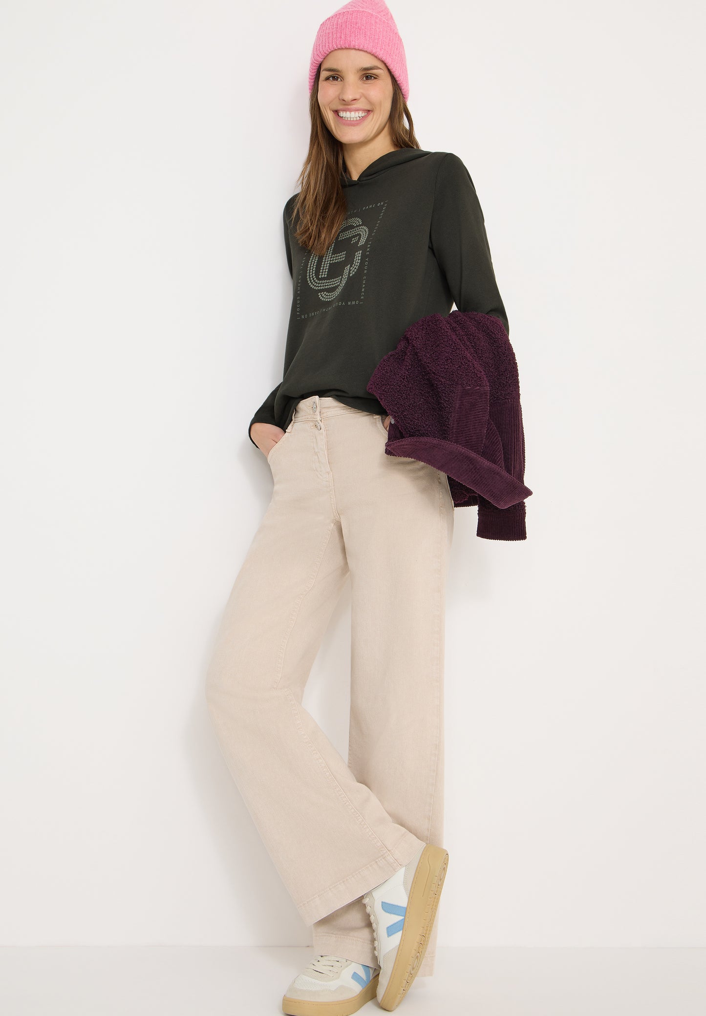 CECIL - Hoodie mit Schmucksteinen - Farbe: raw khaki