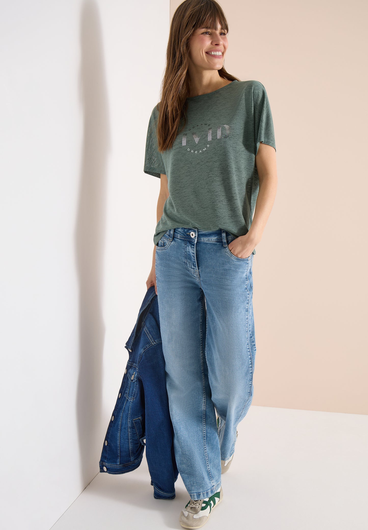 CECIL - Dropped Shoulder Shirt in Leinen-Optik - Farbe: Grün