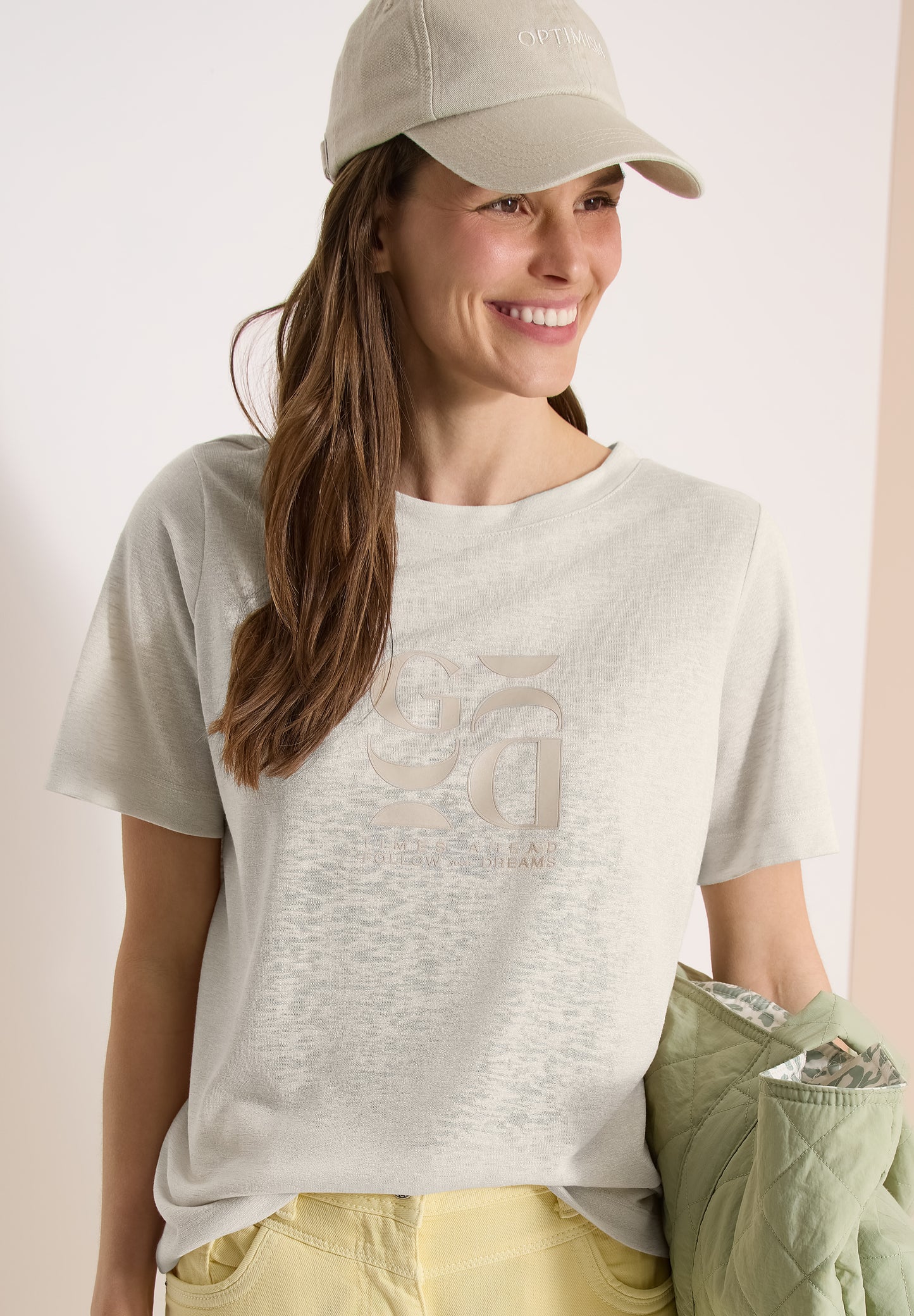 CECIL - T-Shirt in Leinen-Optik mit Print - Farbe: macadamia beige