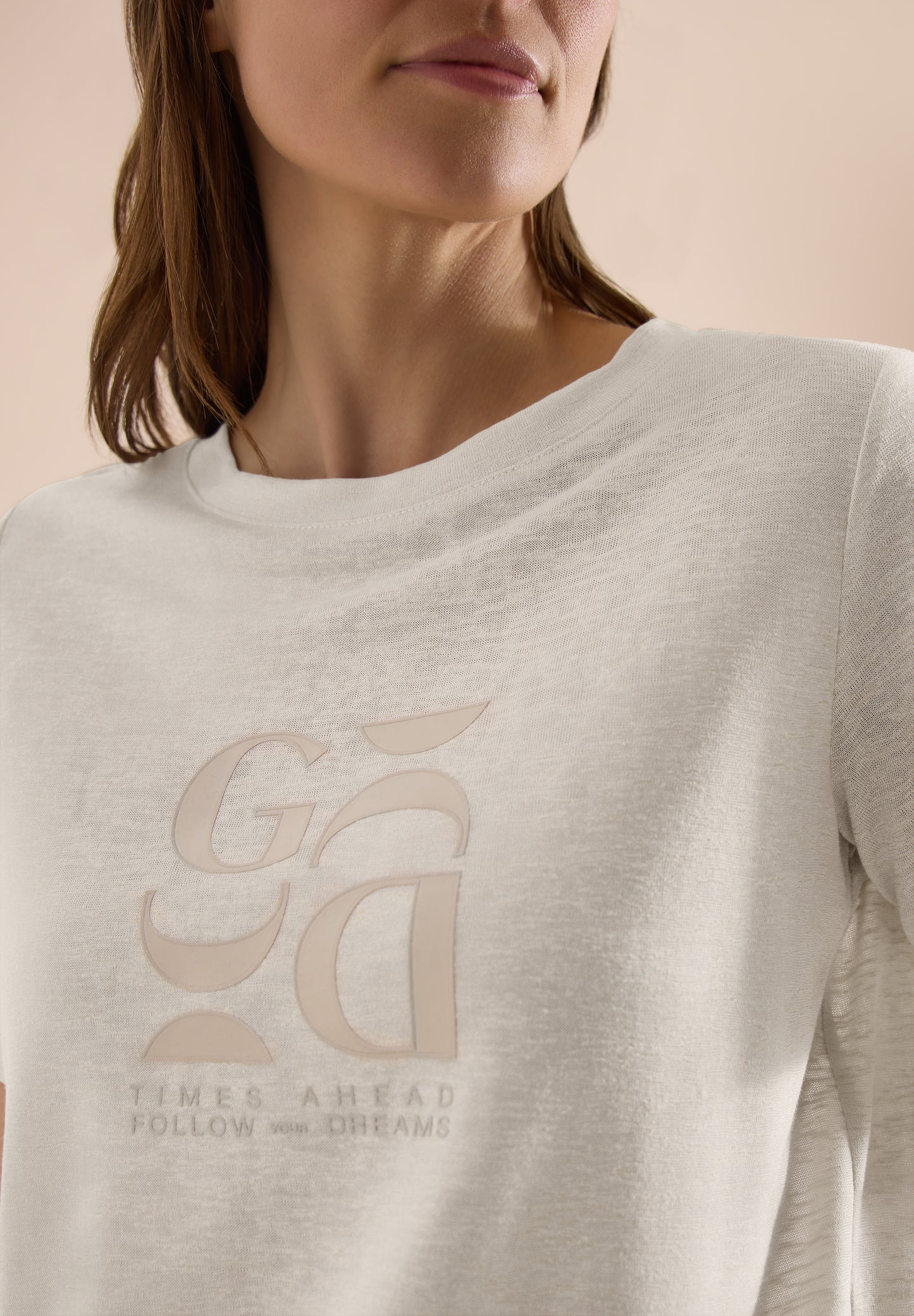 CECIL - T-Shirt in Leinen-Optik mit Print - Farbe: macadamia beige