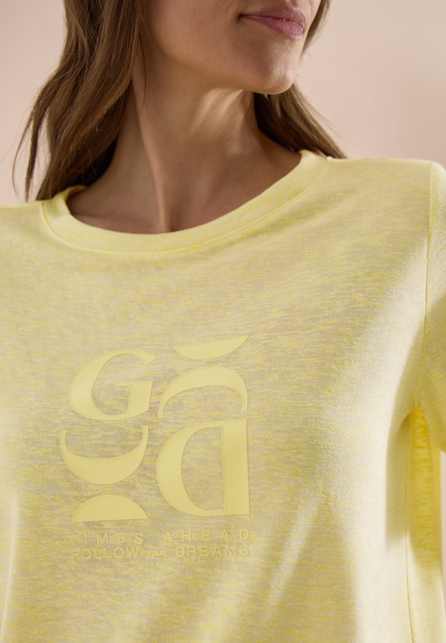 CECIL - T-Shirt in Leinen-Optik mit Print - Farbe: butter yellow