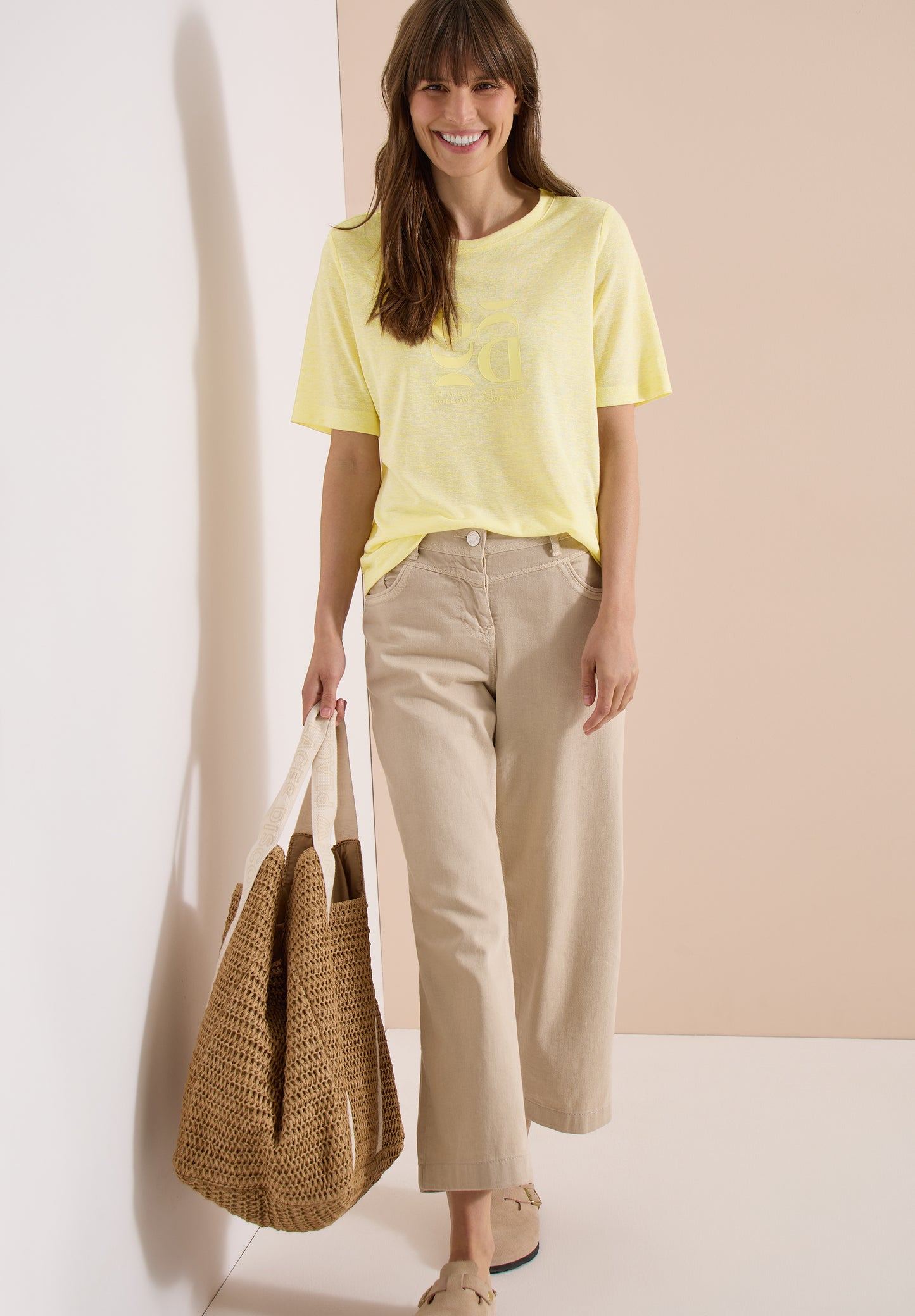 CECIL - T-Shirt in Leinen-Optik mit Print - Farbe: butter yellow