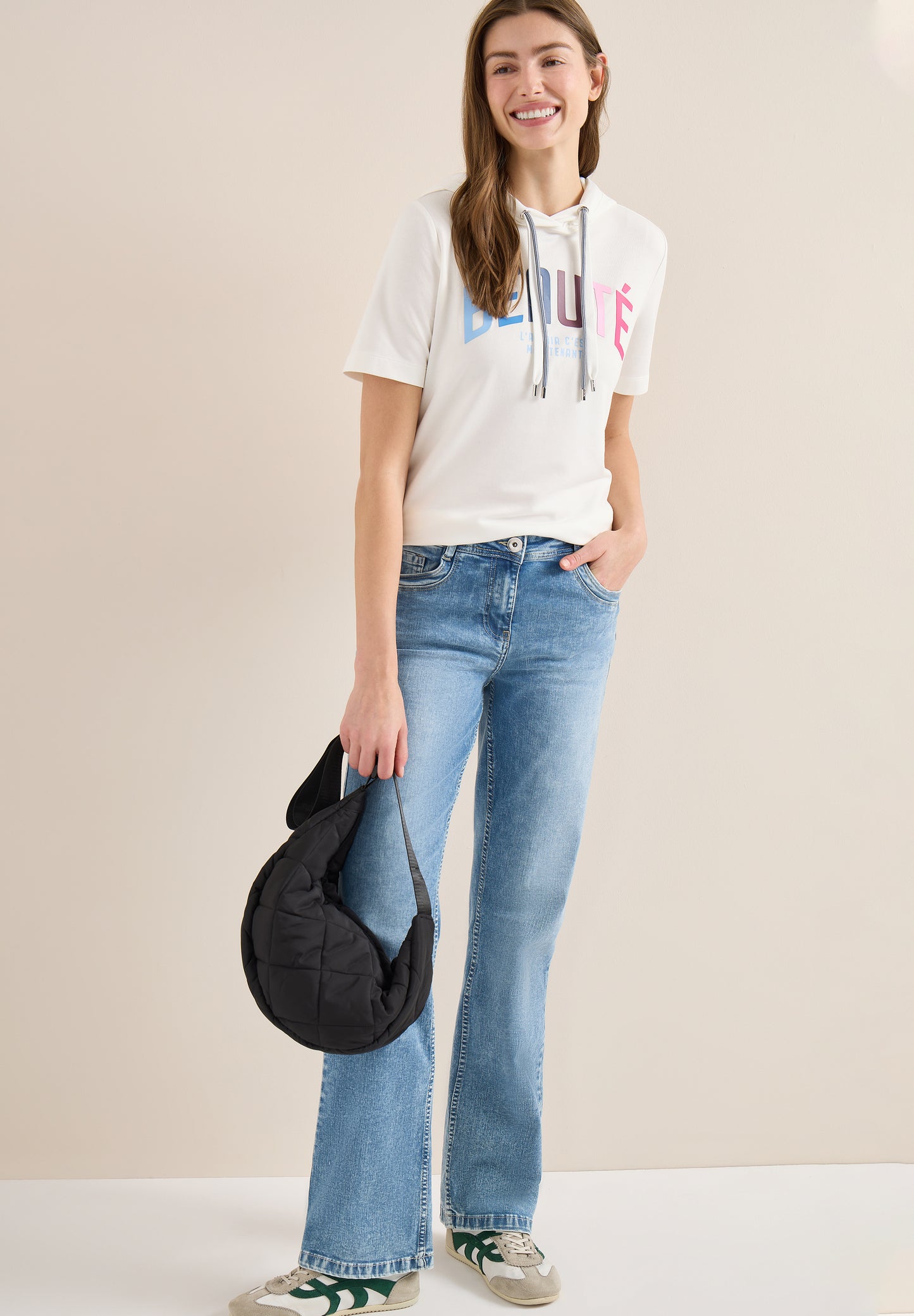 CECIL - Kurzarm T-Shirt mit Kapuze und Print - Farbe: vanilla white