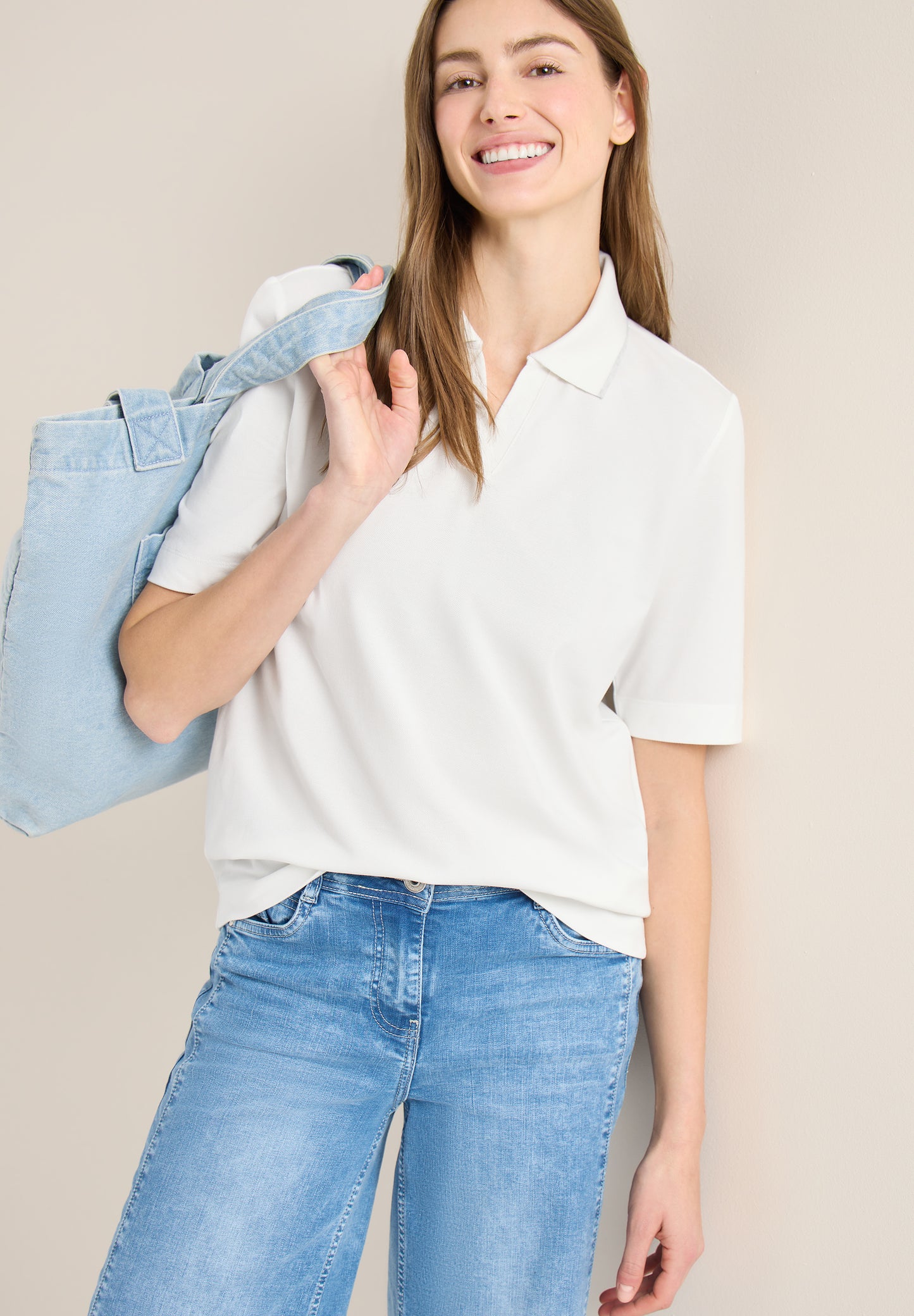 CECIL - Kurzarm Poloshirt - Farbe: vanilla white