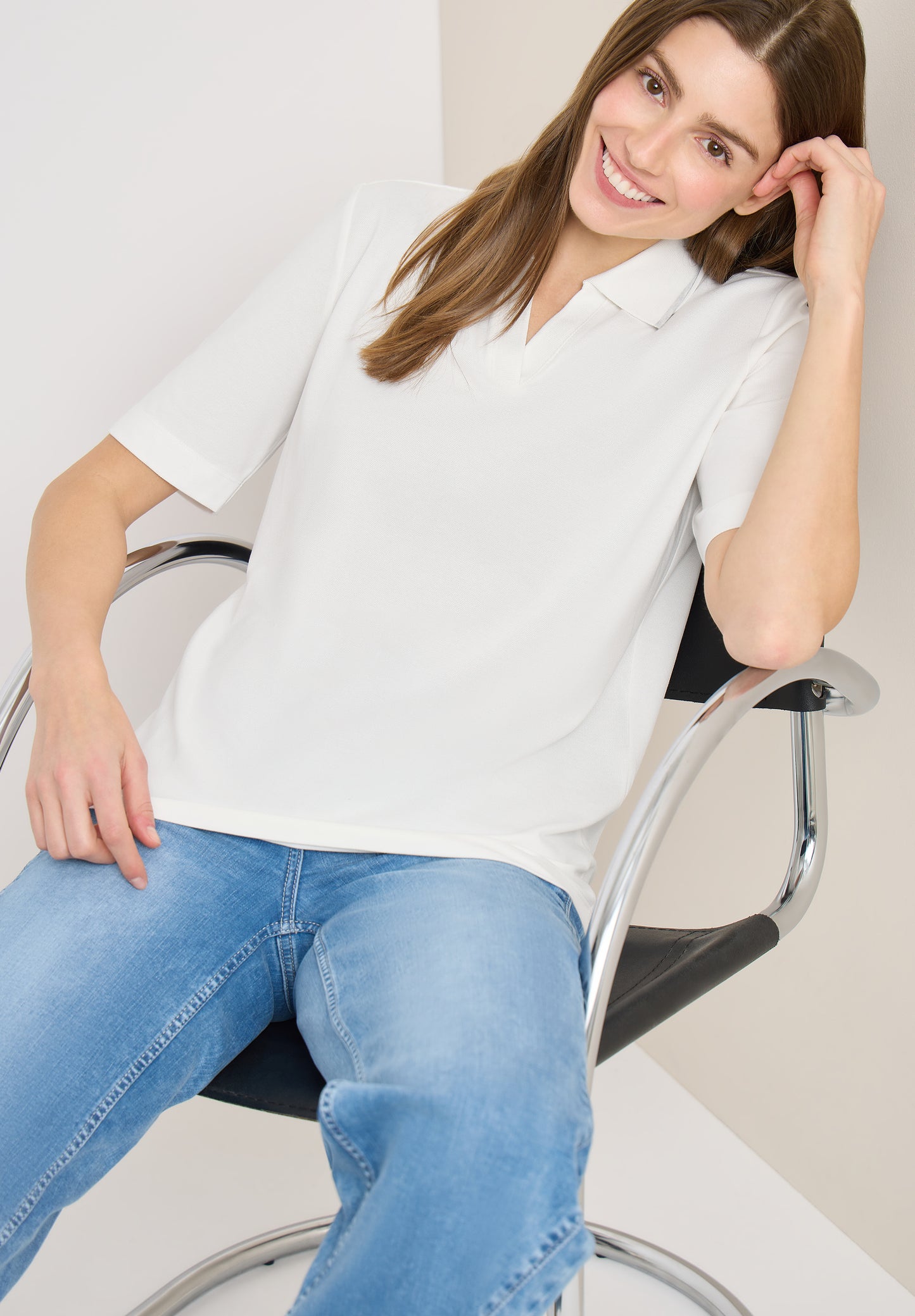 CECIL - Kurzarm Poloshirt - Farbe: vanilla white