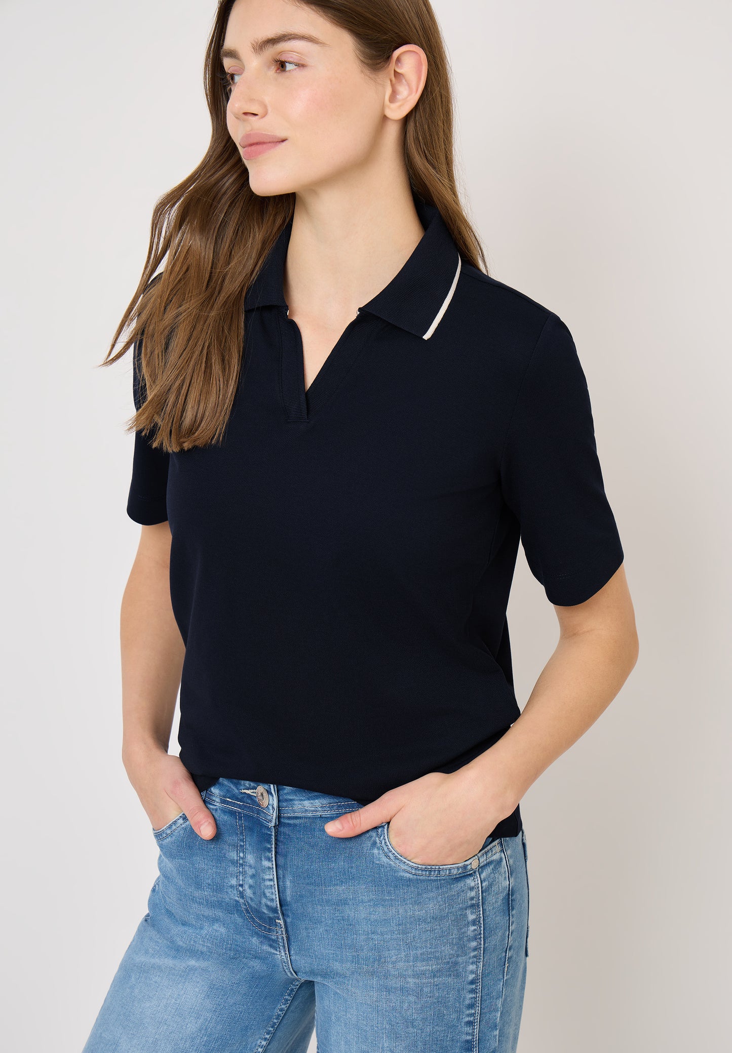 CECIL - Kurzarm Poloshirt - Farbe: universal blue