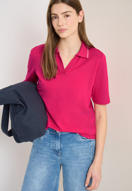 CECIL - Kurzarm Poloshirt - Farbe: beetroot pink