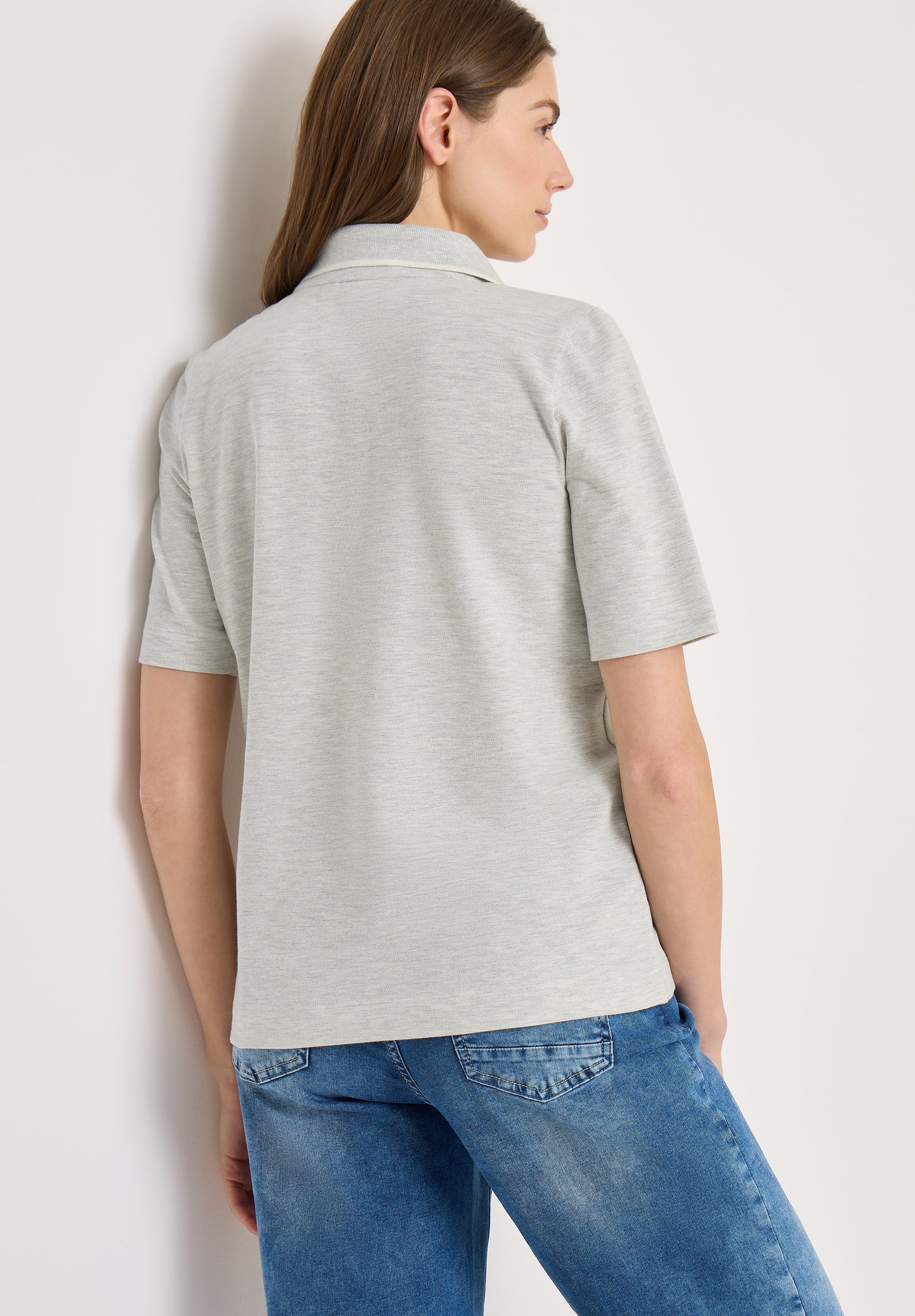 CECIL - Kurzarm Poloshirt - Farbe: milky grey melange