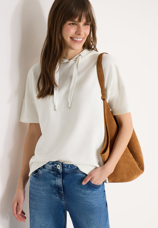 CECIL - T-Shirt mit Kapuze und Struktur - Farbe: vanilla white