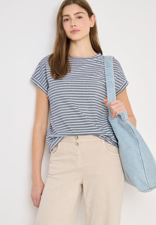 CECIL - Kurzarm T-Shirt mit elastischem Saum - Farbe: sporty denim blue