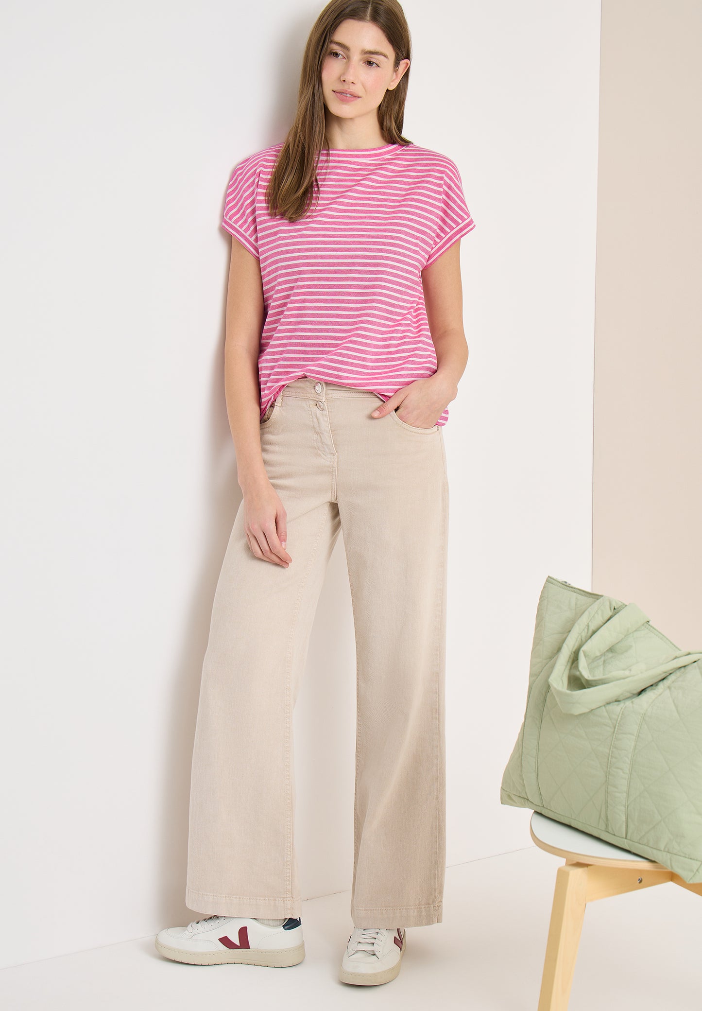 CECIL - Kurzarm T-Shirt mit elastischem Saum - Farbe: beetroot pink