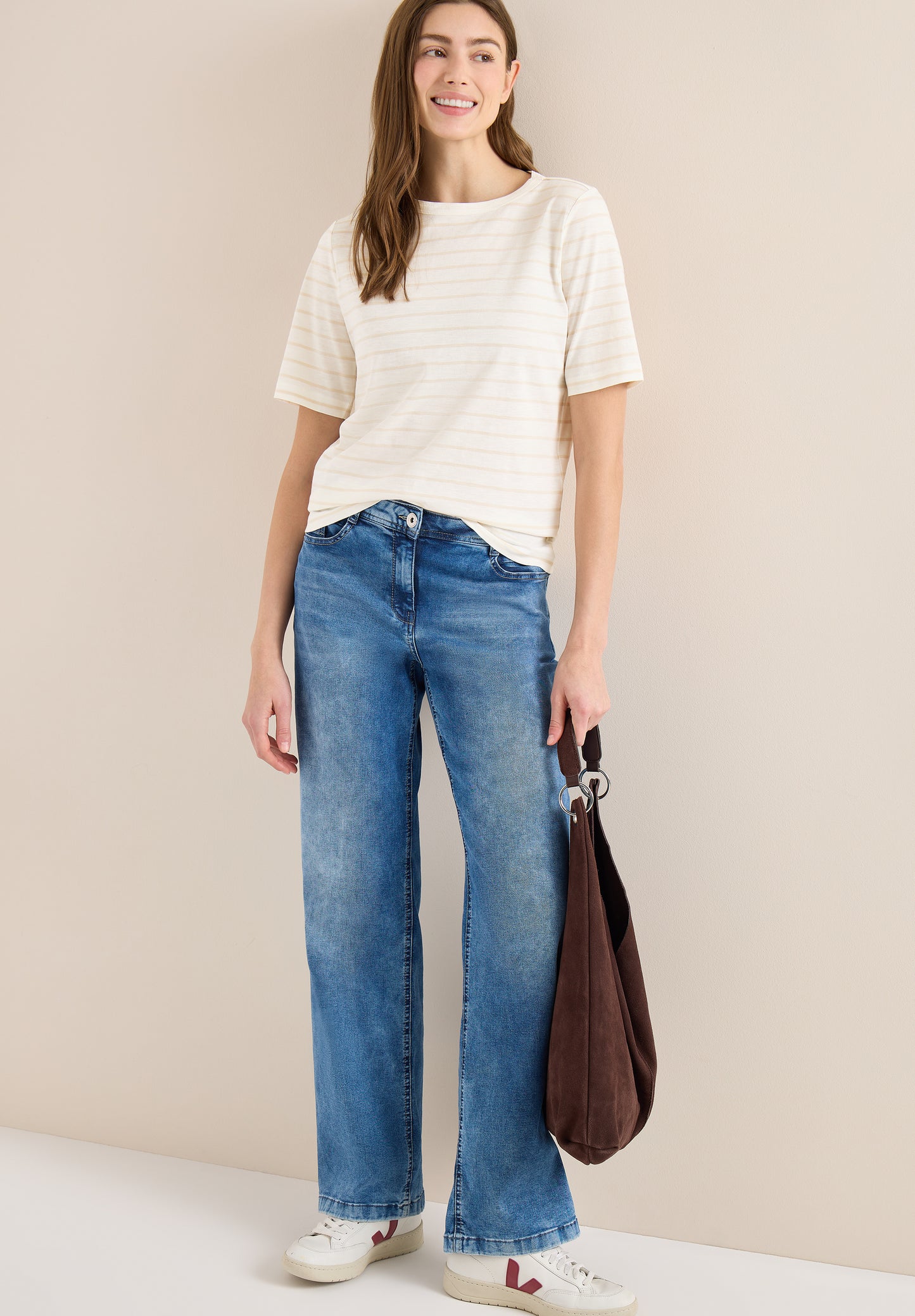 CECIL - T-Shirt mit Boatneck und Streifen - Farbe: vanilla white