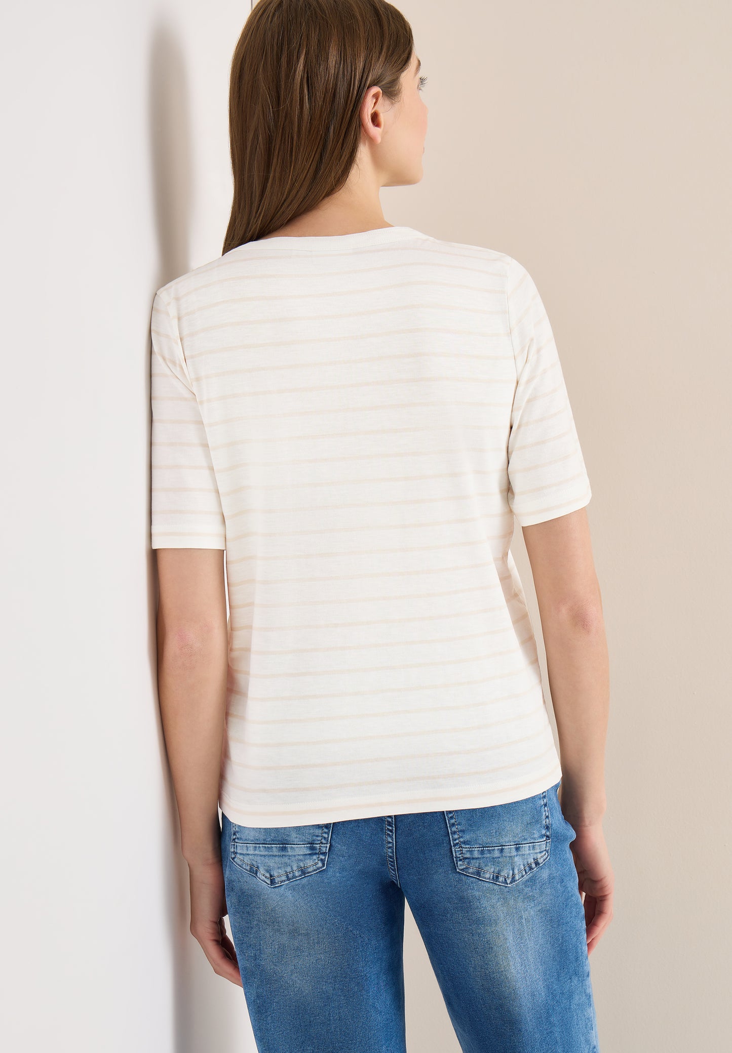 CECIL - T-Shirt mit Boatneck und Streifen - Farbe: vanilla white