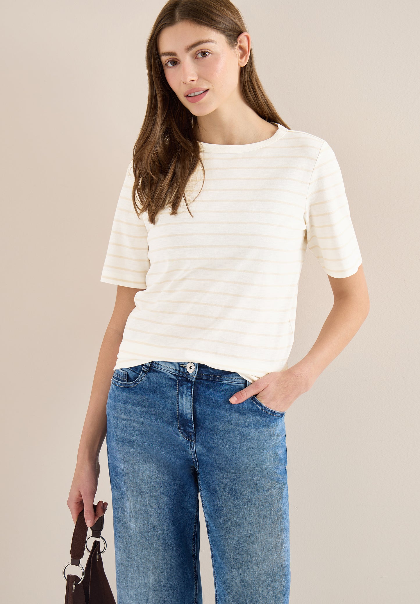 CECIL - T-Shirt mit Boatneck und Streifen - Farbe: vanilla white