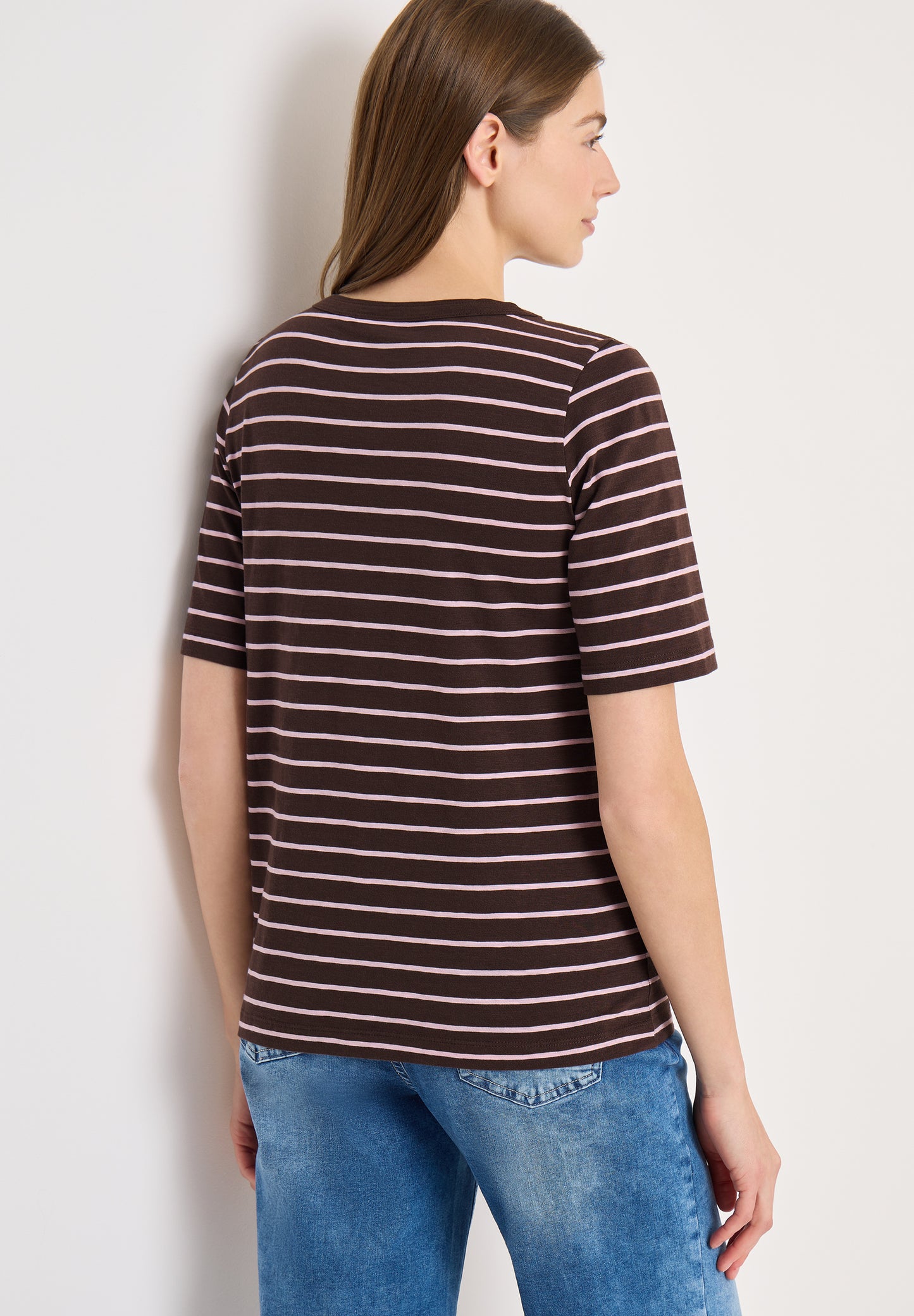 CECIL - T-Shirt mit Boatneck und Streifen - Farbe: macchiato brown