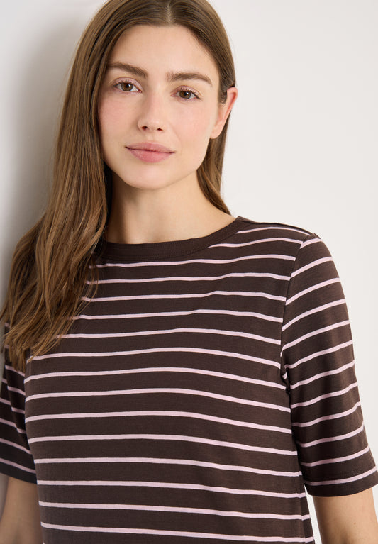 CECIL - T-Shirt mit Boatneck und Streifen - Farbe: macchiato brown
