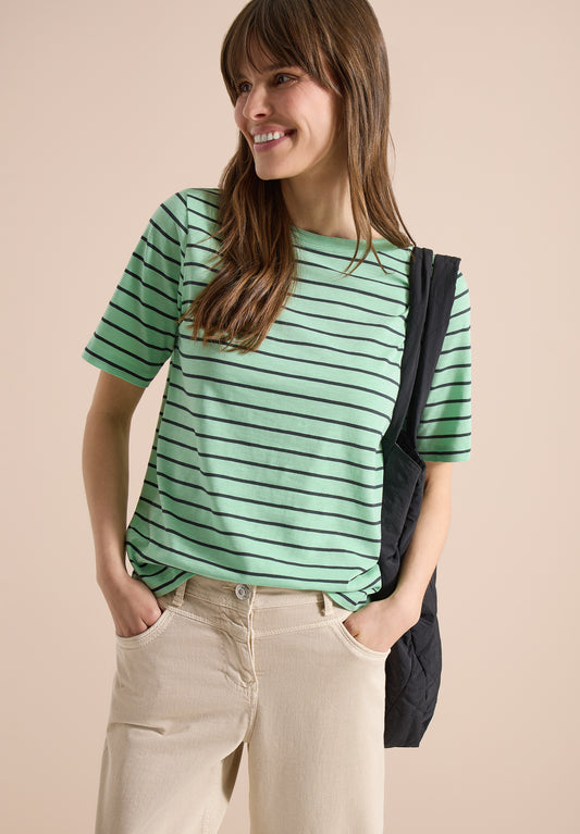 CECIL - T-Shirt mit Boatneck und Streifen - Farbe: juicy lime