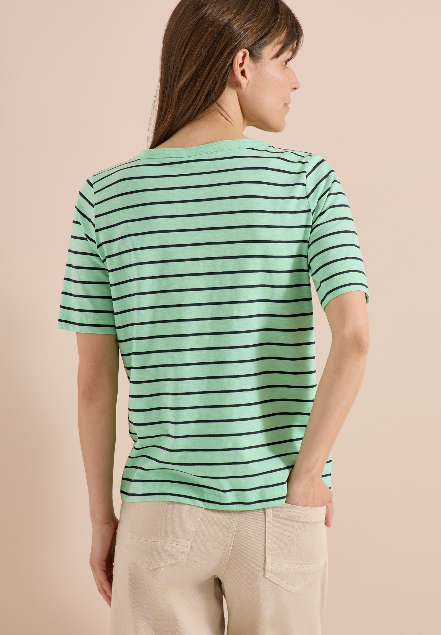 CECIL - T-Shirt mit Boatneck und Streifen - Farbe: juicy lime