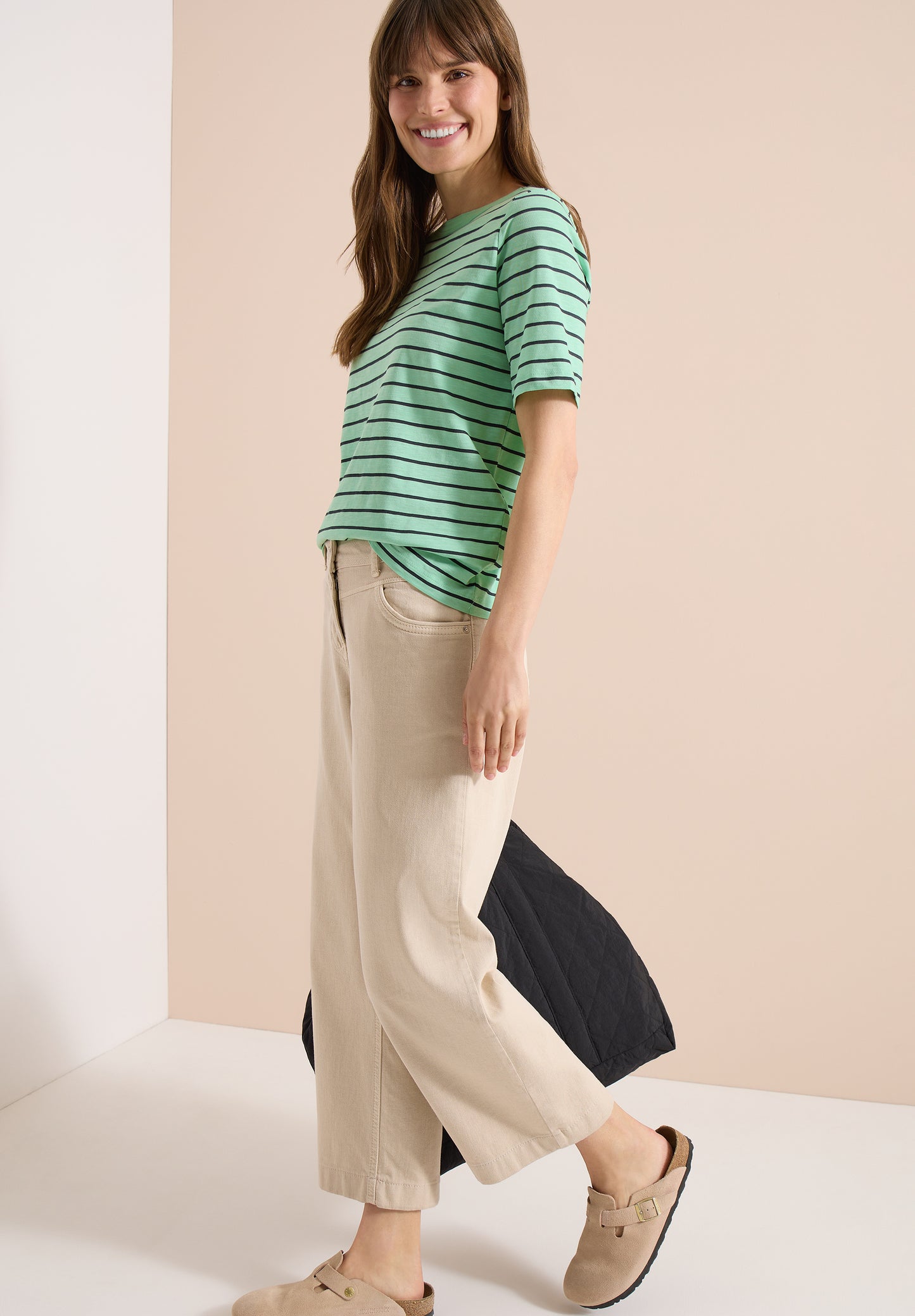 CECIL - T-Shirt mit Boatneck und Streifen - Farbe: juicy lime