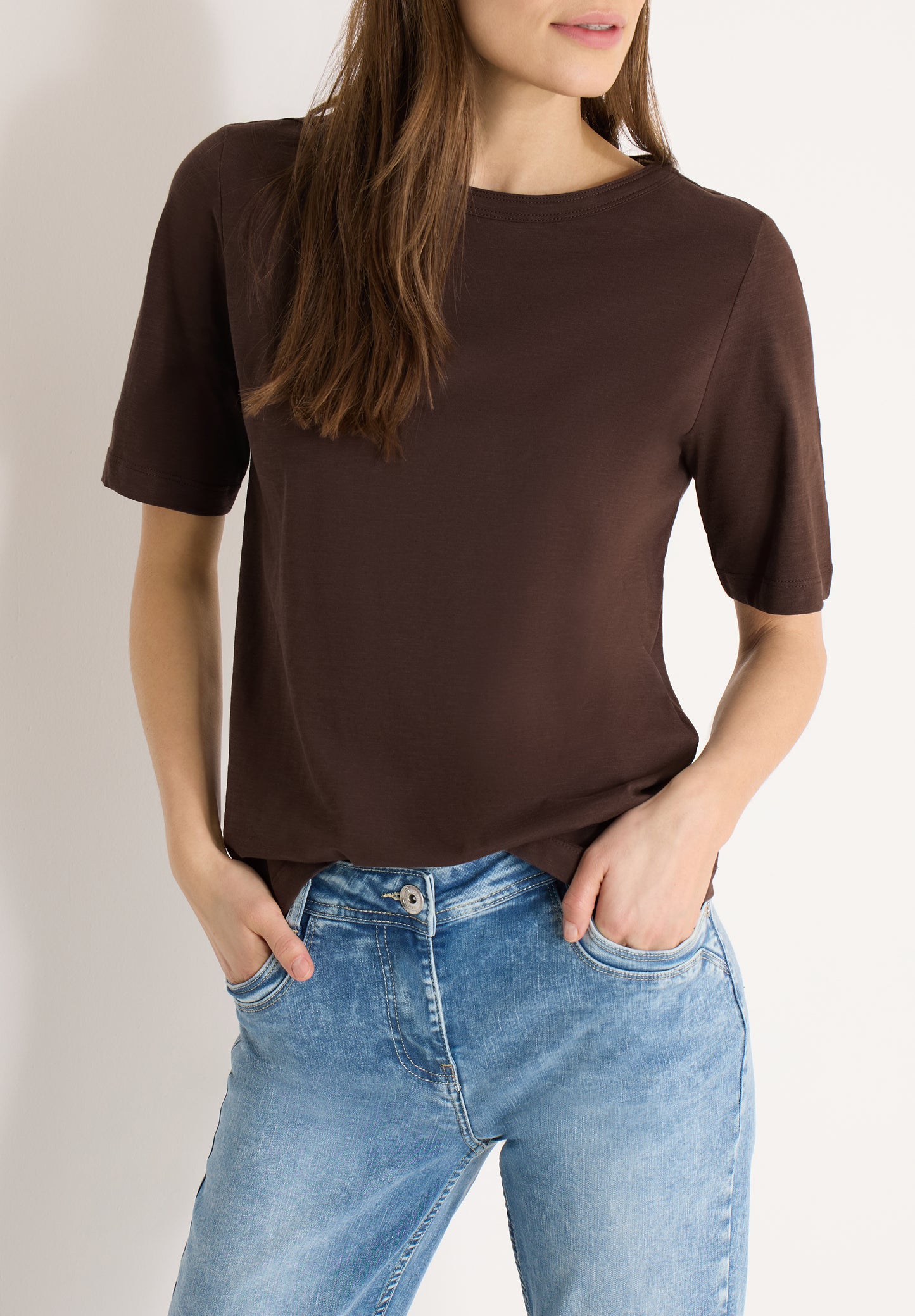 CECIL - Kurzarm T-Shirt aus reiner Baumwolle - Farbe: macchiato brown