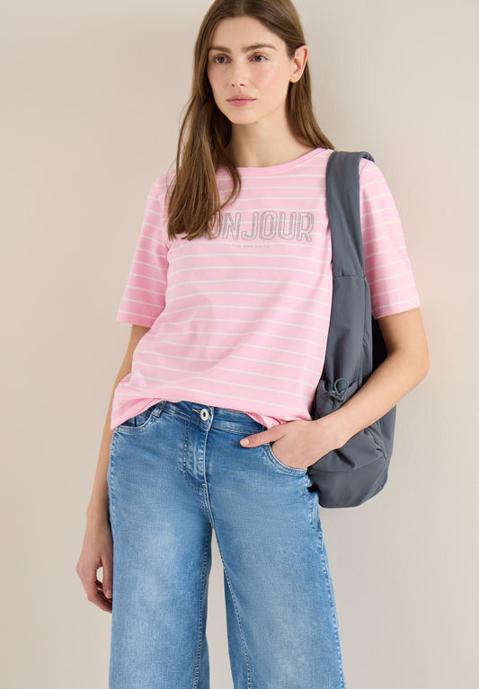 CECIL - T-Shirt mit Schmuckstein Wording - Farbe: light blush rose