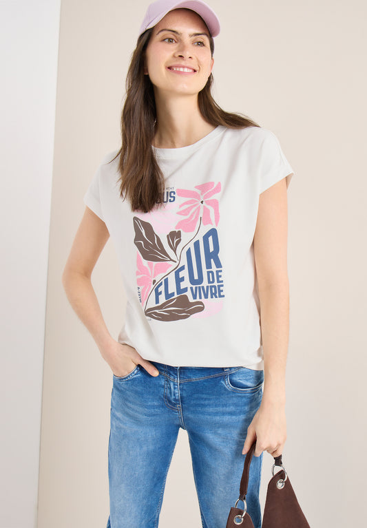 CECIL - T-Shirt mit Boatneck und Frontprint - Farbe: vanilla white