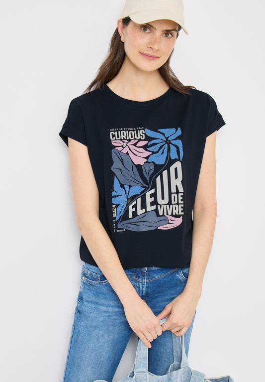 CECIL - T-Shirt mit Boatneck und Frontprint - Farbe: universal blue