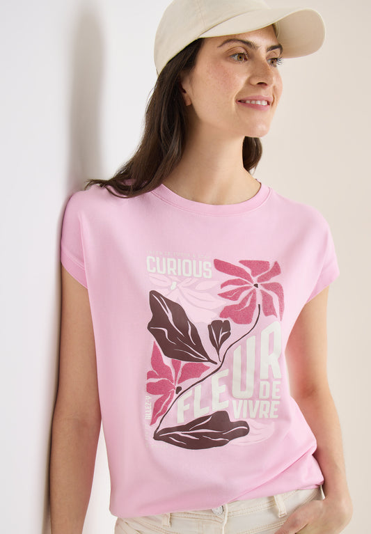 CECIL - T-Shirt mit Boatneck und Frontprint - Farbe: light blush rose