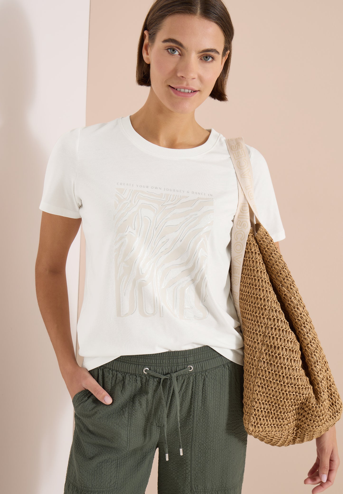 CECIL - T-Shirt mit Rundhals und Folienprint - Farbe: vanilla white