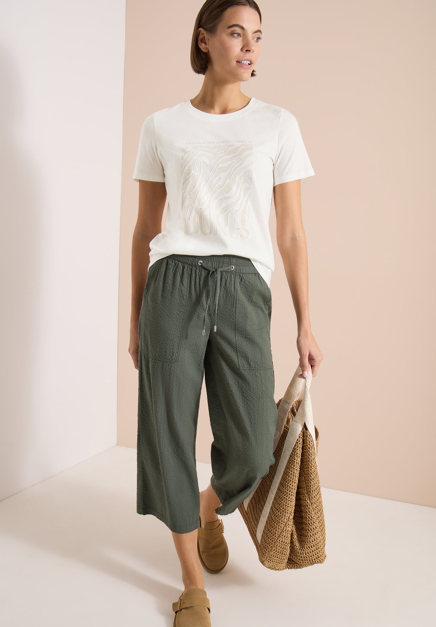 CECIL - T-Shirt mit Rundhals und Folienprint - Farbe: vanilla white