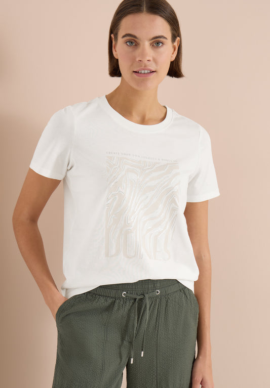 CECIL - T-Shirt mit Rundhals und Folienprint - Farbe: vanilla white