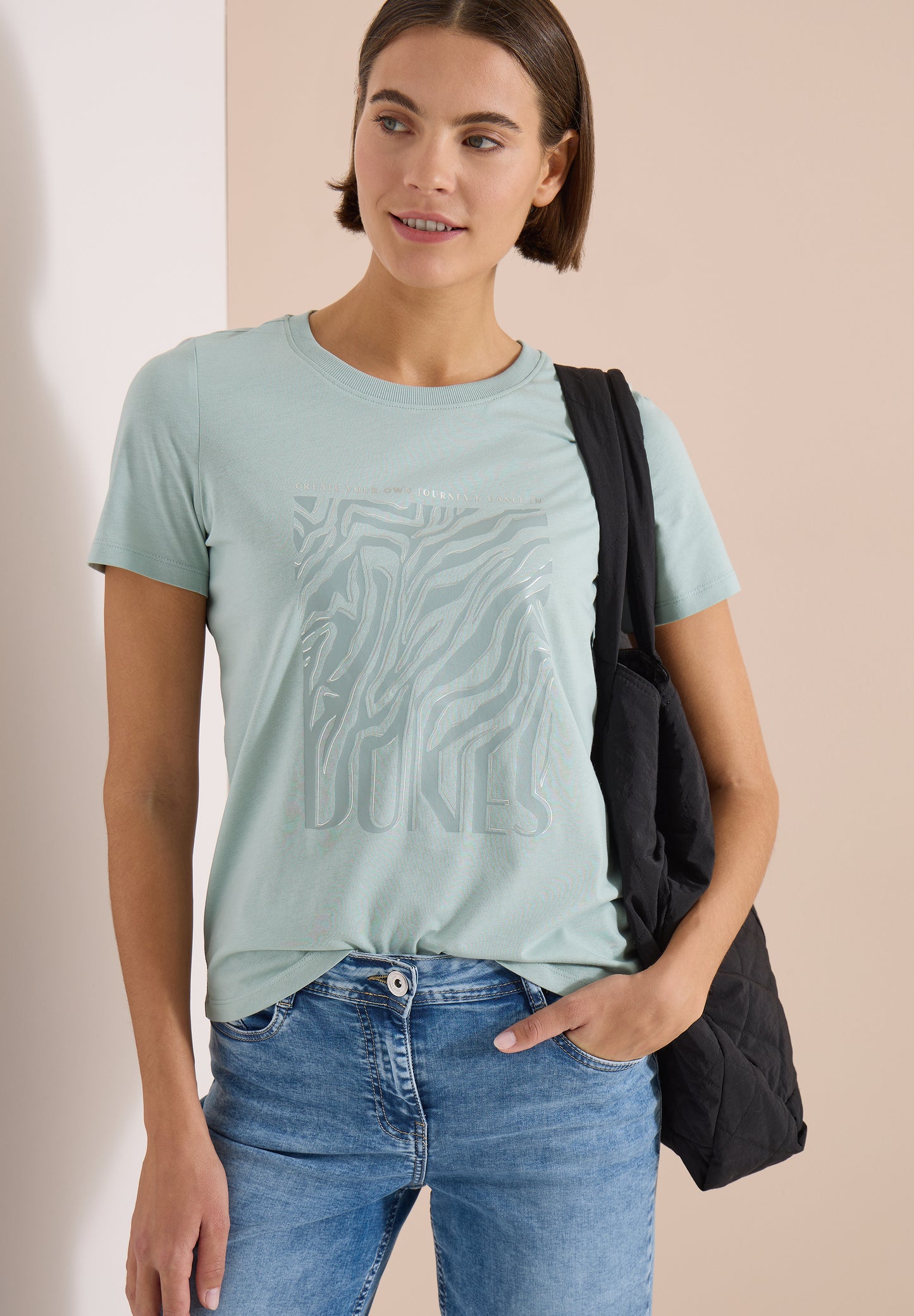 CECIL - T-Shirt mit Rundhals und Folienprint - Farbe: crystal mint