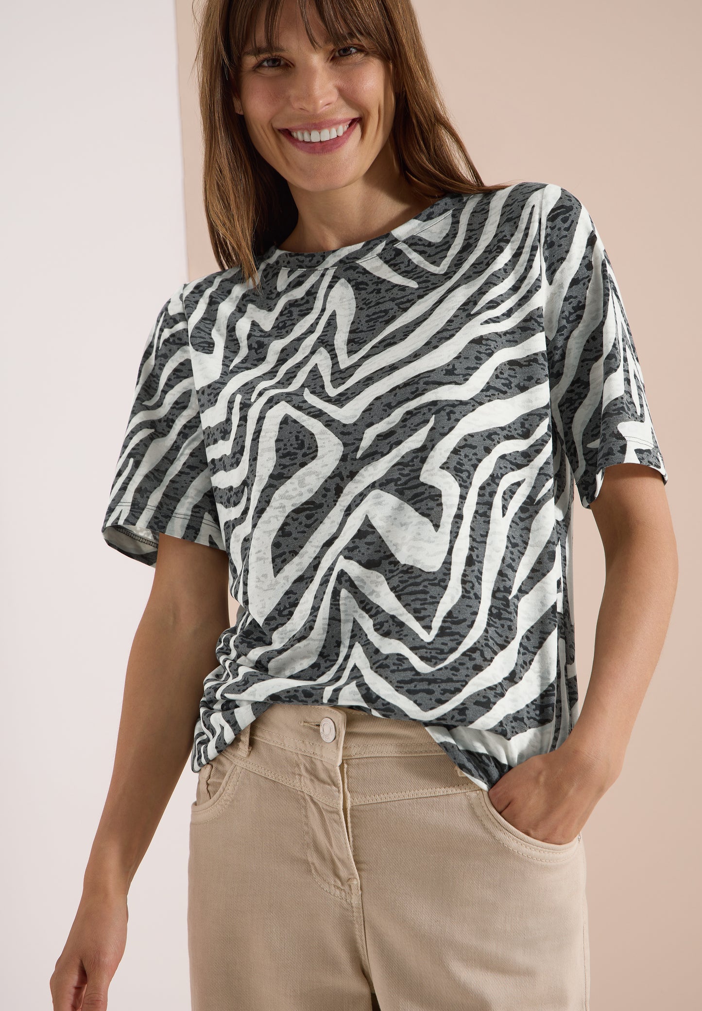 CECIL - T-Shirt in Ausbrenner-Optik - Farbe: palm breeze green