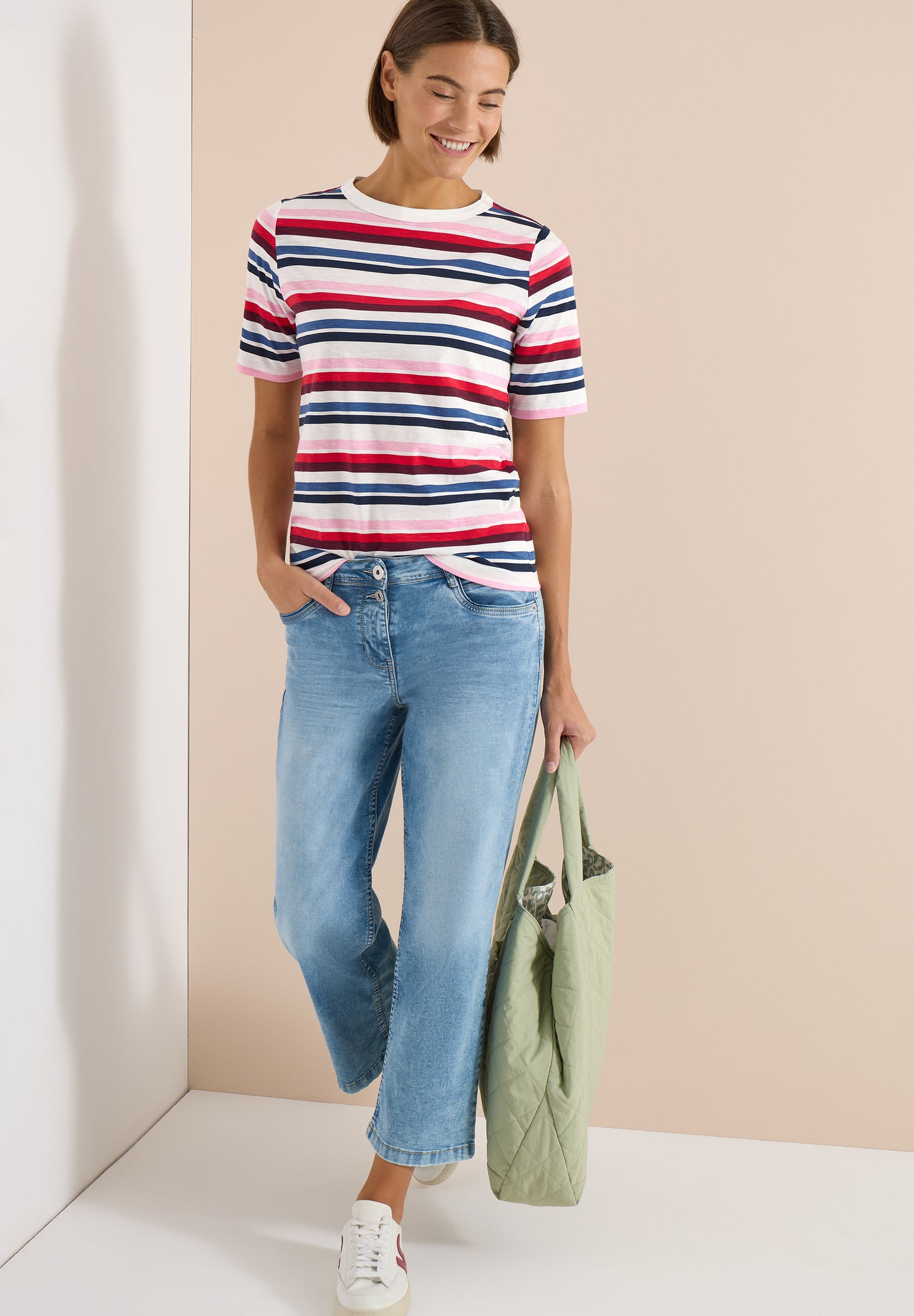 CECIL - Kurzarm Shirt mit Multicolor Streifen - Farbe: universal blue
