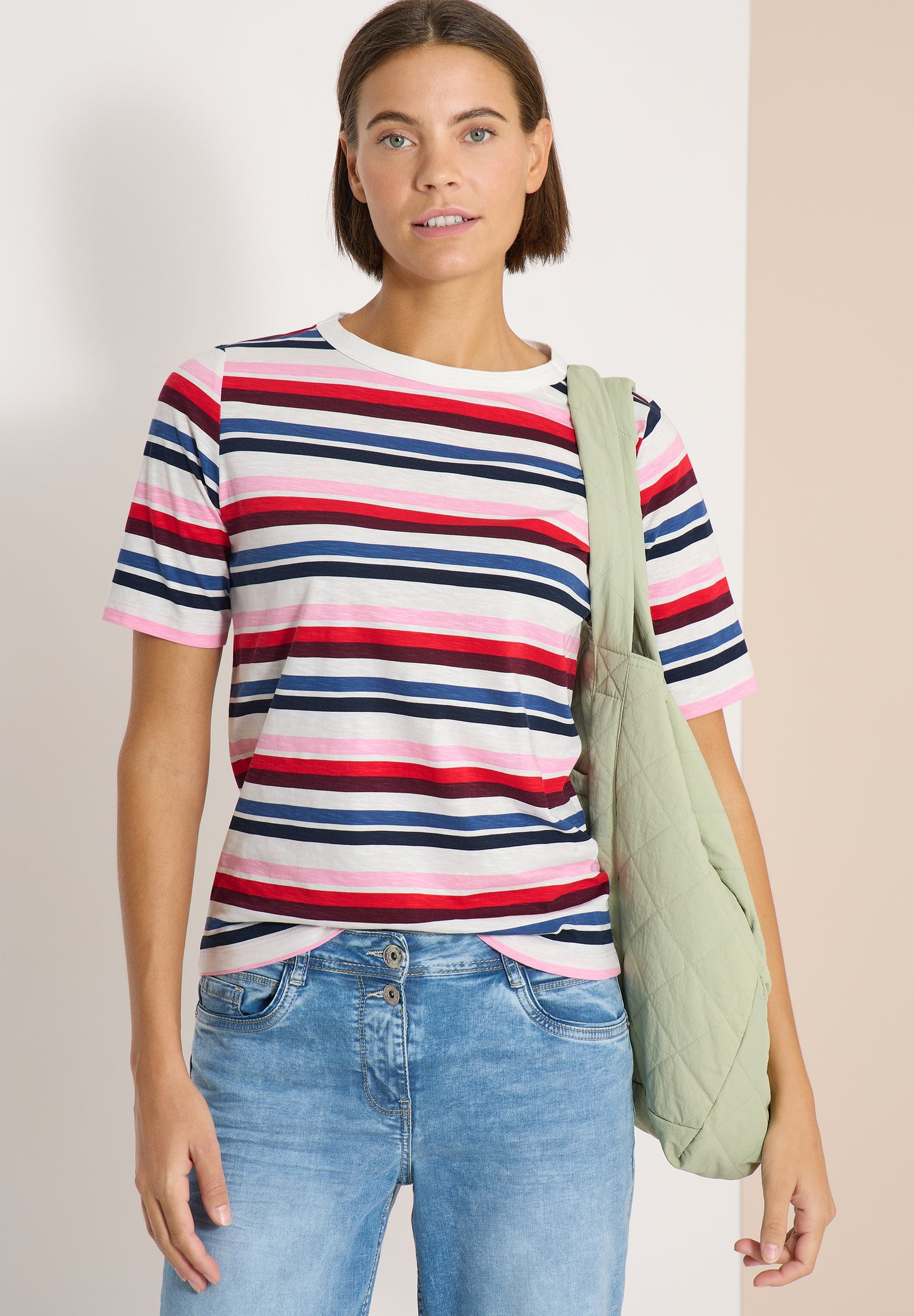 CECIL - Kurzarm Shirt mit Multicolor Streifen - Farbe: universal blue