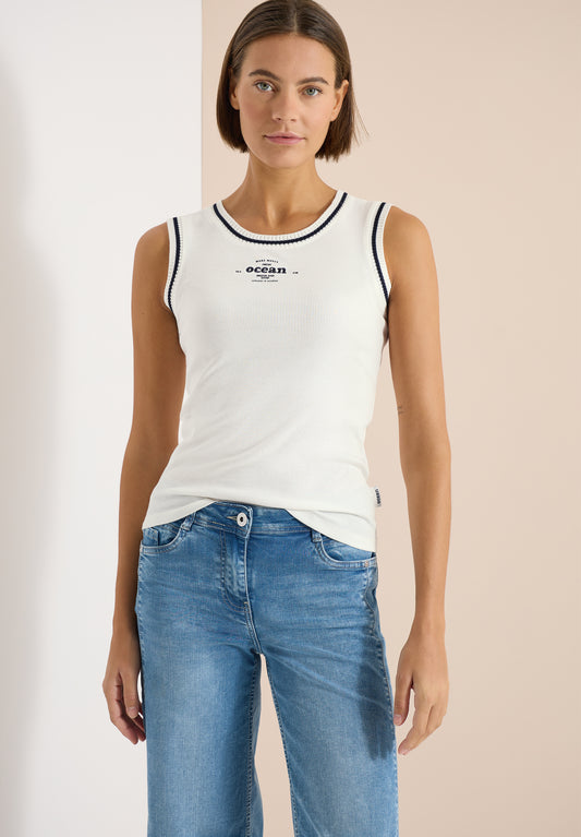 CECIL - Top mit Rundhals und Kontrastdetails - Farbe: vanilla white