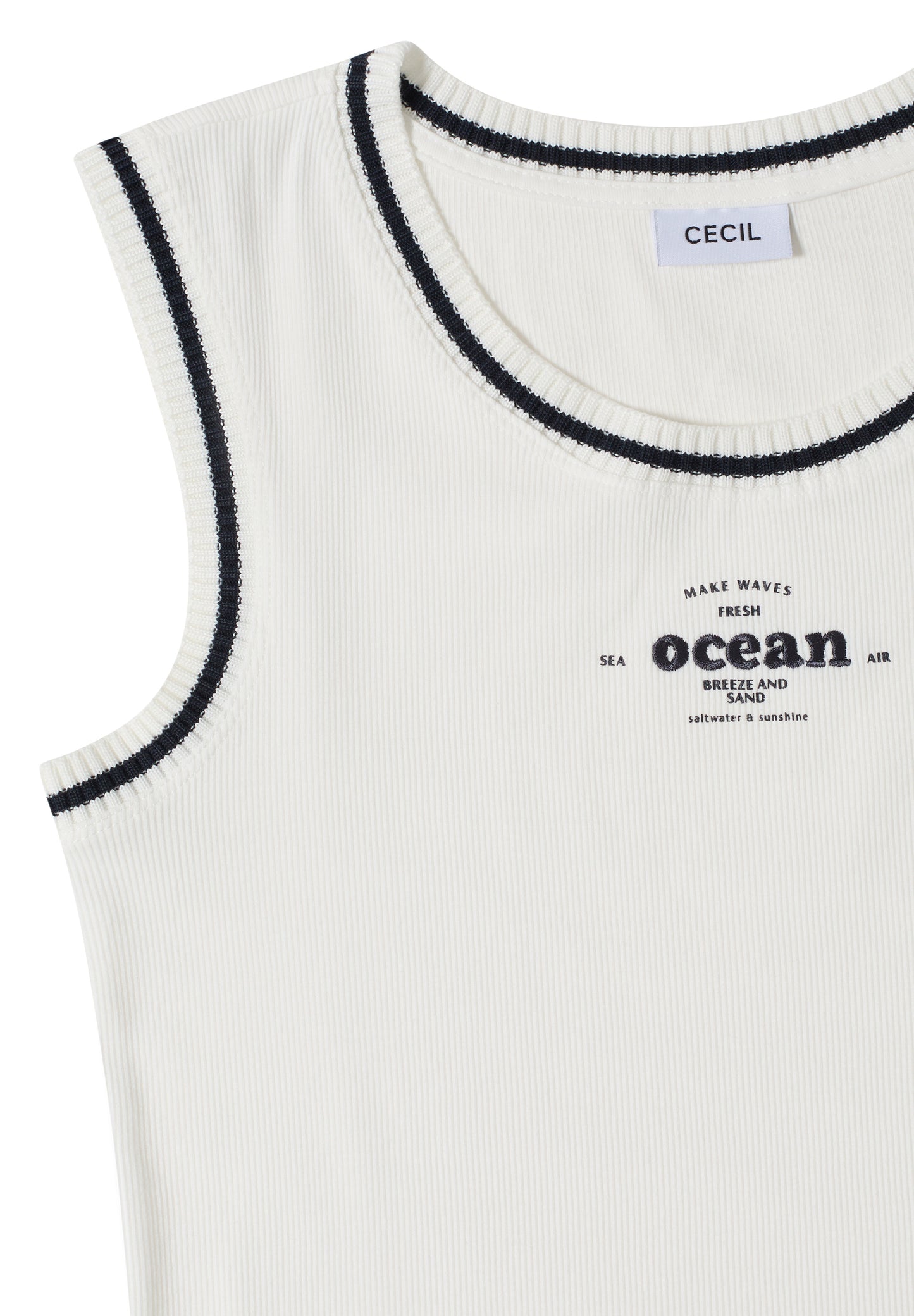 CECIL - Top mit Rundhals und Kontrastdetails - Farbe: vanilla white