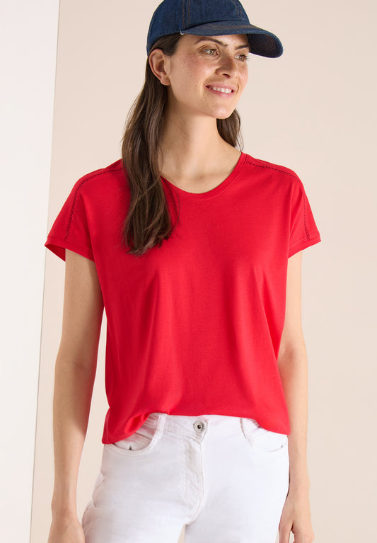 CECIL - T-Shirt mit V-Neck und Spitzendetail - Farbe: glazed apple red